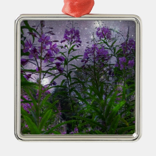 Purple Flowers Fantasy Night Metal Tree Decoration (Front)