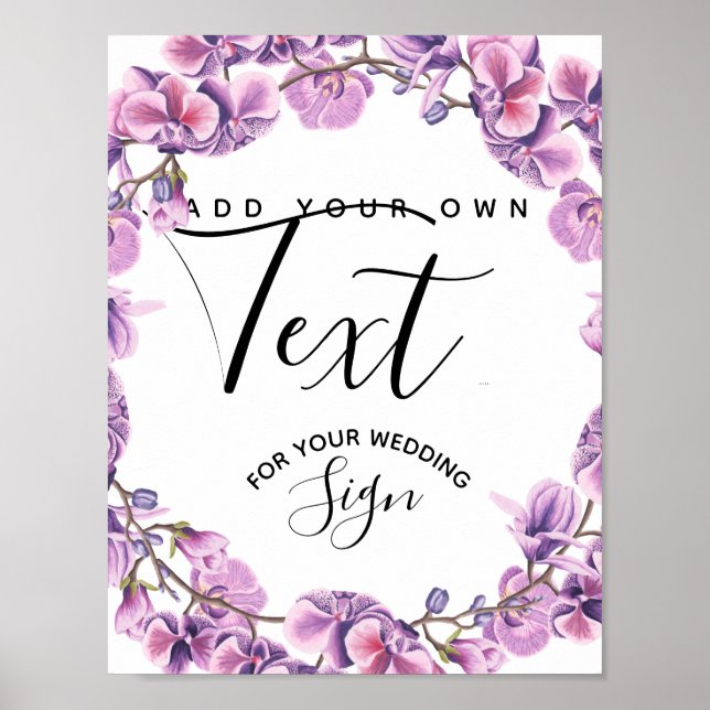 purple flowers floral custom wedding party sign (Front)