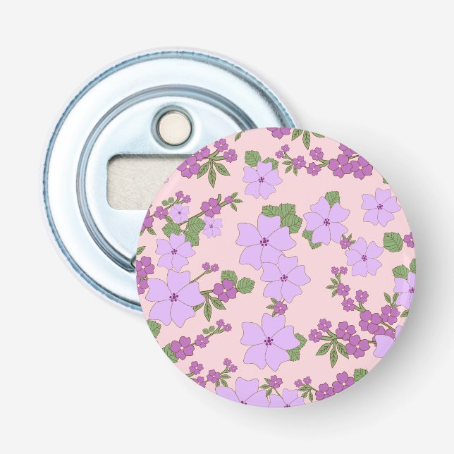 Purple Flowers, Floral Pattern, Pattern Of Flowers Bottle Opener (Front)