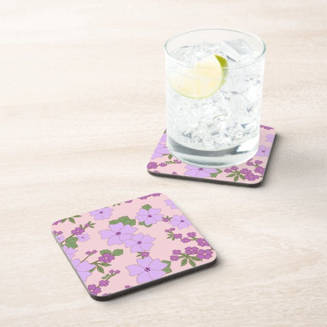 Purple Flowers, Floral Pattern, Pattern Of Flowers Coaster (Right Side)