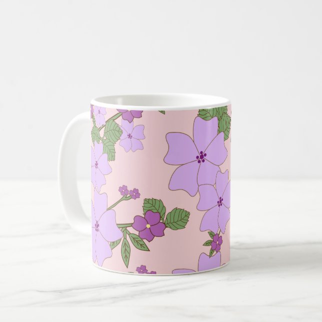 Purple Flowers, Floral Pattern, Pattern Of Flowers Coffee Mug (Front Left)