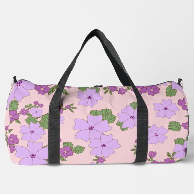 Purple Flowers, Floral Pattern, Pattern Of Flowers Duffle Bag (Front)