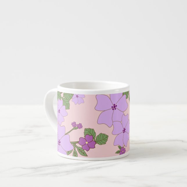 Purple Flowers, Floral Pattern, Pattern Of Flowers Espresso Cup (Front Left)