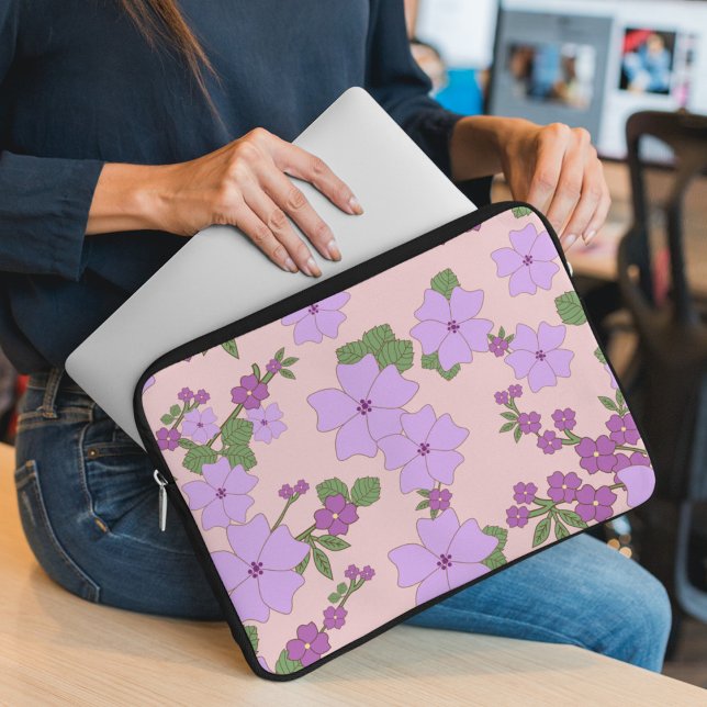 Purple Flowers, Floral Pattern, Pattern Of Flowers Laptop Sleeve (Creator Uploaded)