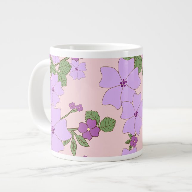 Purple Flowers, Floral Pattern, Pattern Of Flowers Large Coffee Mug (Front Left)