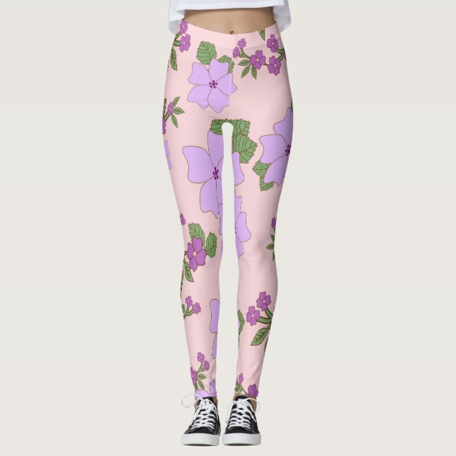 Purple Flowers, Floral Pattern, Pattern Of Flowers Leggings (Front)