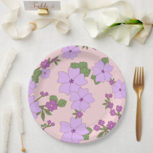Purple Flowers, Floral Pattern, Pattern Of Flowers Paper Plate