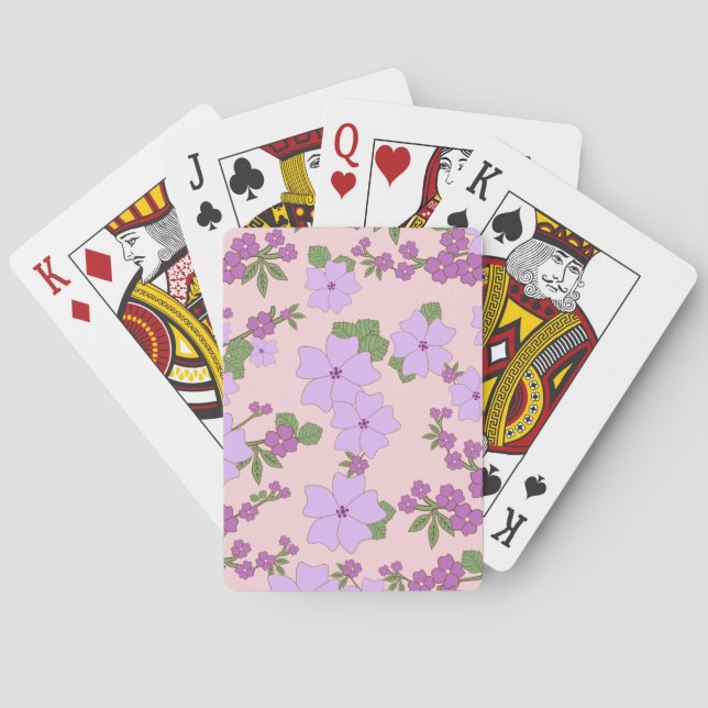 Purple Flowers, Floral Pattern, Pattern Of Flowers Playing Cards (Back)