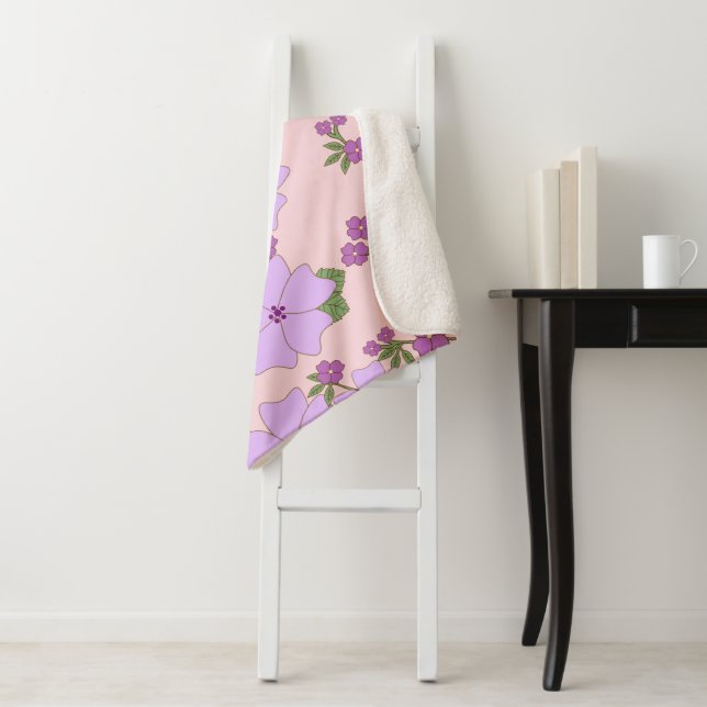 Purple Flowers, Floral Pattern, Pattern Of Flowers Sherpa Blanket (In Situ)