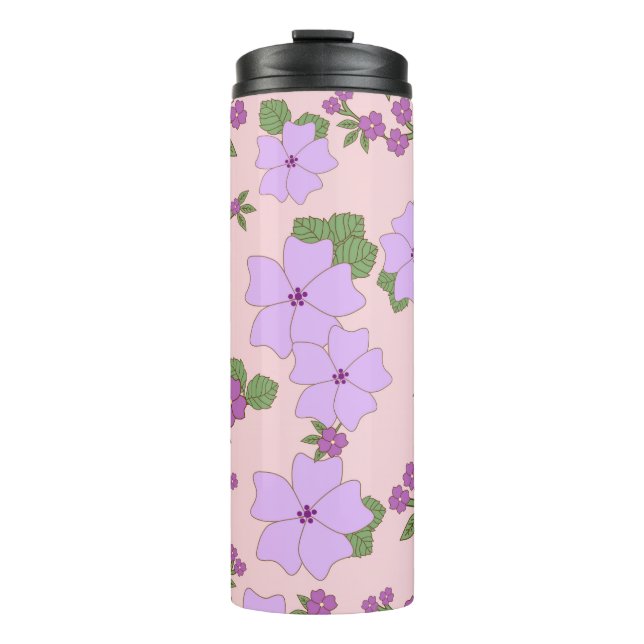 Purple Flowers, Floral Pattern, Pattern Of Flowers Thermal Tumbler (Front)