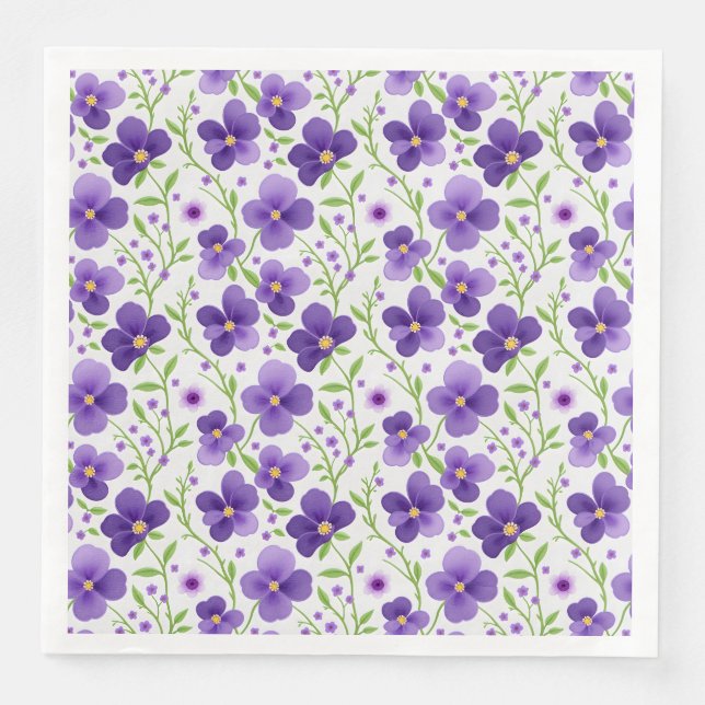 Purple Flowers Floral Seamless Pattern Napkin (Front)