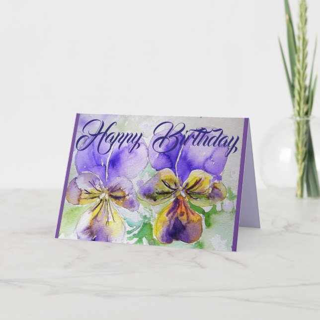 Purple Flowers Floral Viola Watercolor Art Card (Front)