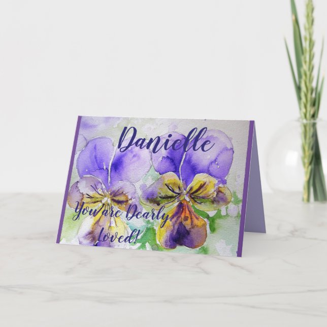 Purple Flowers Floral Watercolor Birthday Card (Front)