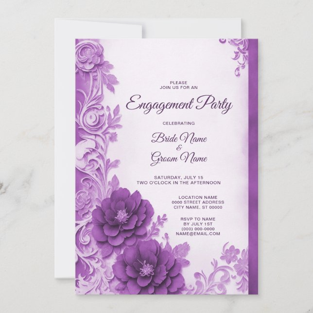 Purple Flowers Flourish Engagement Invitation (Front)
