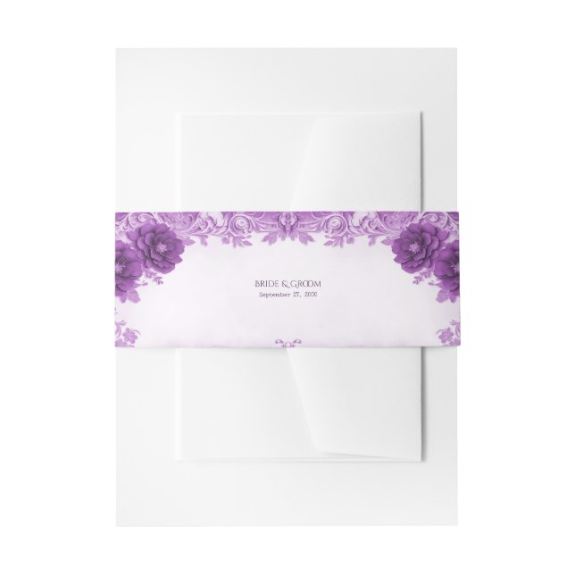 Purple Flowers Flourish Invitation Belly Band (Front Example)
