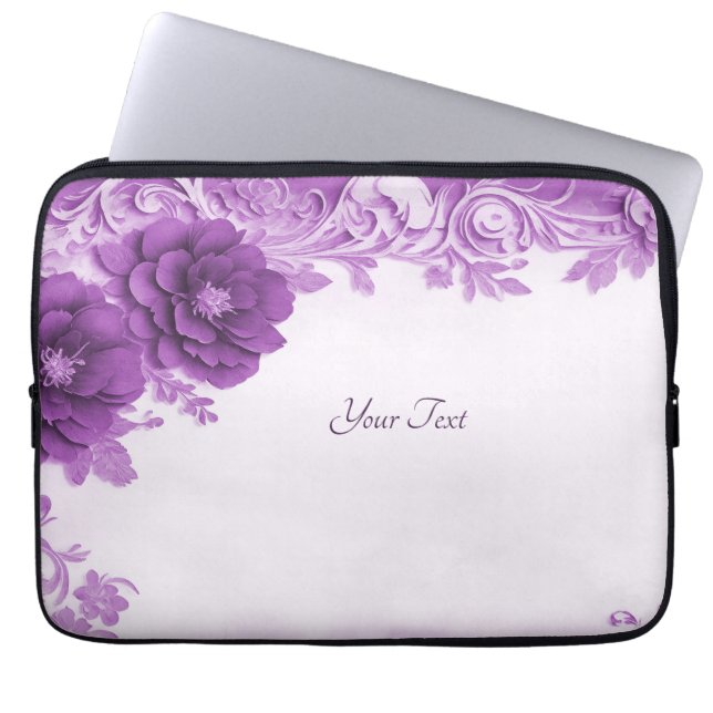 Purple Flowers Flourish Laptop Sleeve (Front)