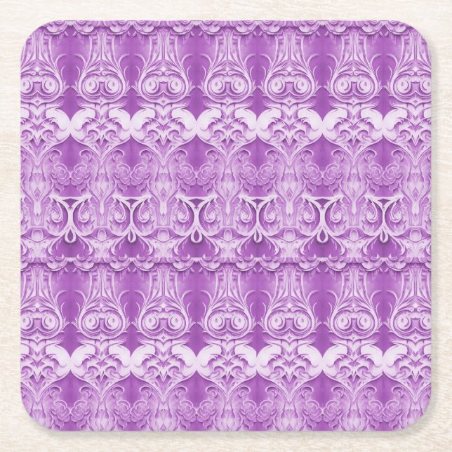 Purple Flowers Flourish Paper Coaster (Front)