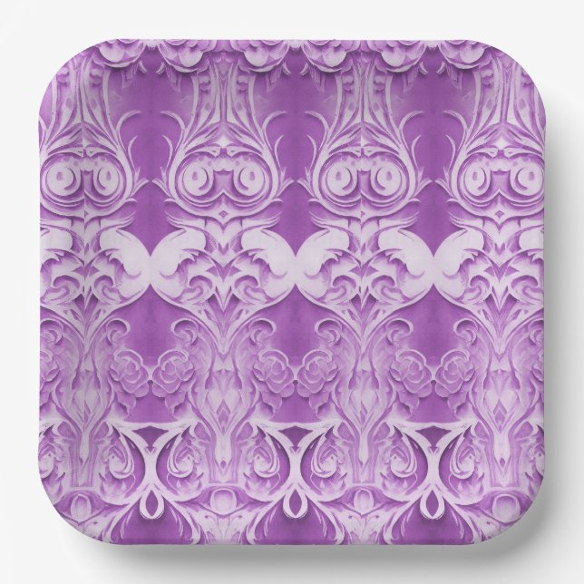 Purple Flowers Flourish Paper Plate (Front)