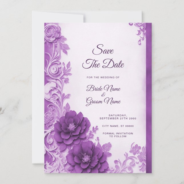 Purple Flowers Flourish Save The Date (Front)