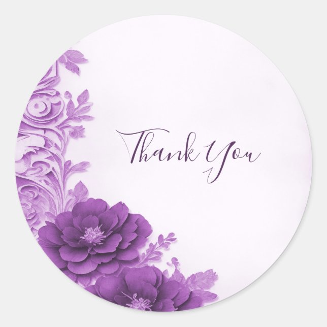 Purple Flowers Flourish Seal Wedding Sticker (Front)