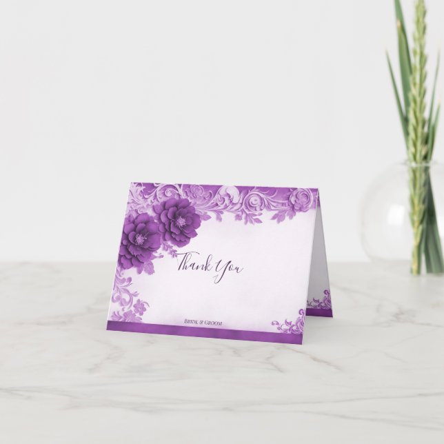 Purple Flowers Flourish Thank You Card (Front)
