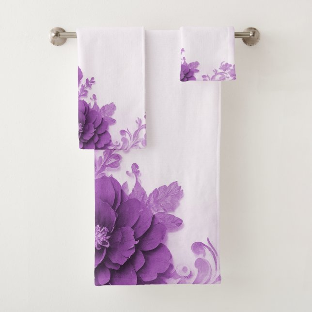 Purple Flowers Flourish Towel Set (Insitu)