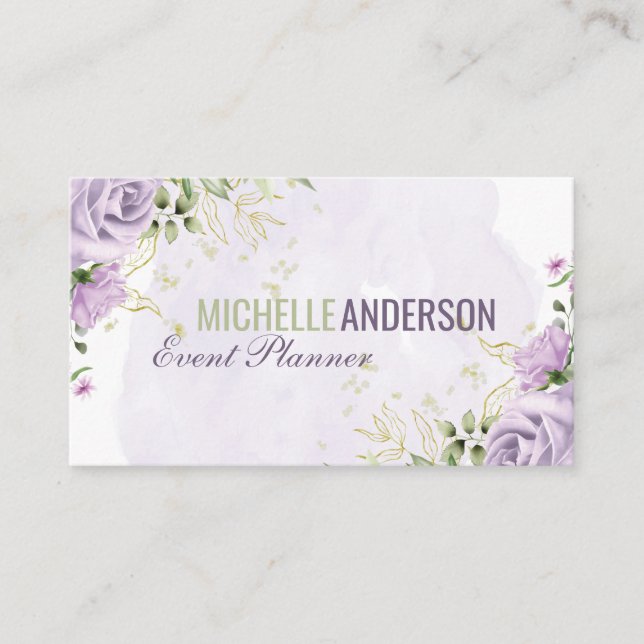 Purple Flowers Foliage | Watercolor Business Card (Front)