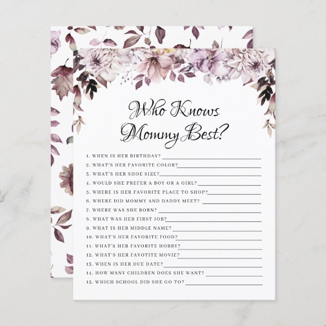 Purple Flowers Foliage Who Knows Mummy Games (Front/Back)