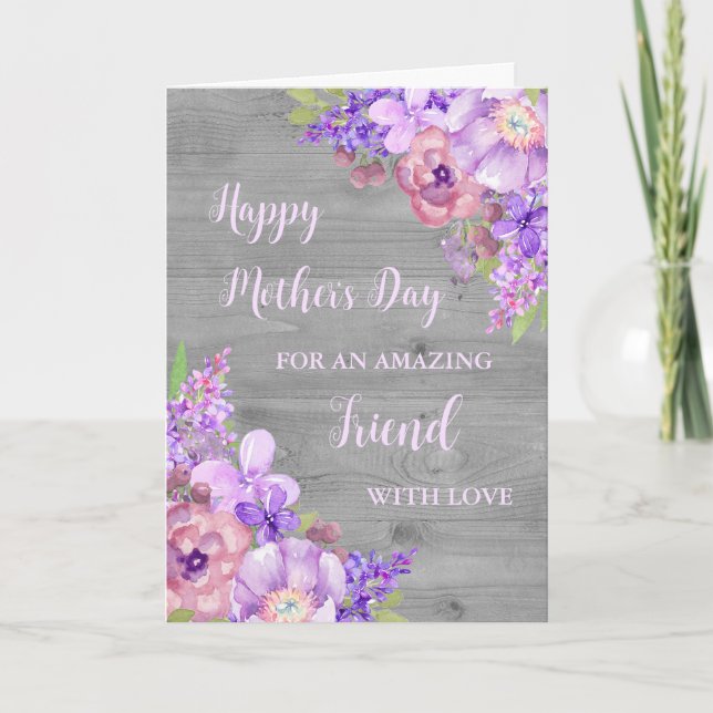 Purple Flowers Friend Happy Mother's Day Card (Front)