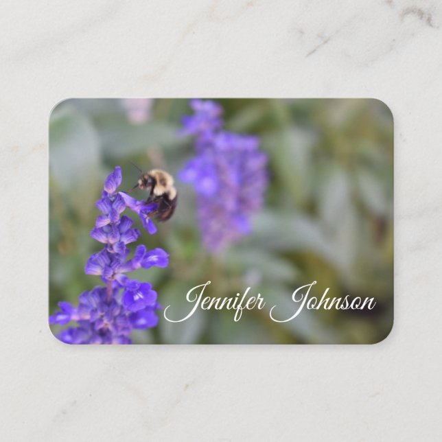 Purple Flowers Garden Nature Bee Bumblebee Photo Business Card (Front)