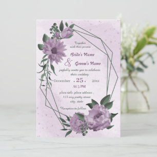 purple flowers geometric wedding  invitation