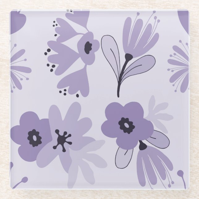 Purple Flowers  Glass Coaster (Front)