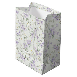 Purple Flowers Gold Stars Moons Baby Shower Medium Gift Bag