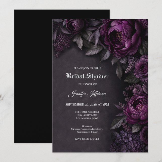 Purple Flowers Gothic Bridal Shower invitation (Front/Back)