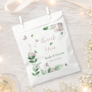 purple flowers green leaves butterflies wedding favour bags