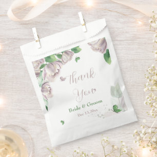 purple flowers green leaves butterflies wedding favour bags