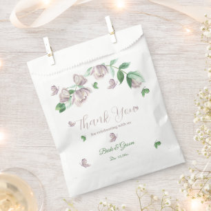 purple flowers green leaves butterflies wedding favour bags