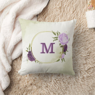 purple flowers green leaves  cushion