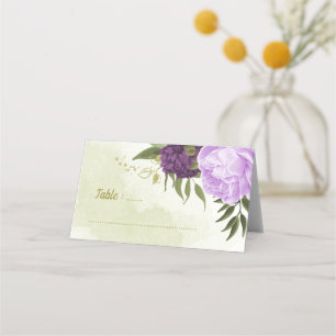 purple flowers green leaves place card