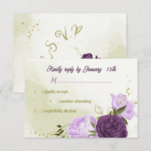 purple flowers green leaves RSVP card