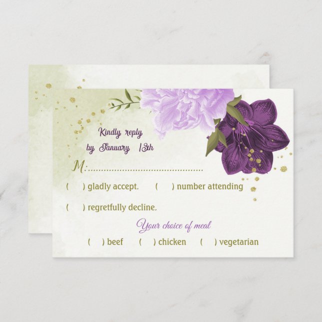 purple flowers green leaves RSVP card (Front/Back)