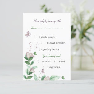 purple flowers green leaves RSVP card