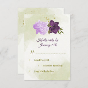 purple flowers green leaves RSVP card