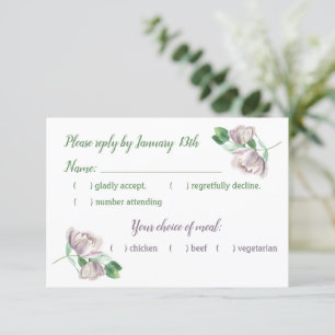 purple flowers green leaves RSVP card