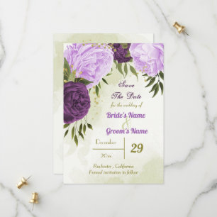 purple flowers green leaves save the date