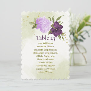 purple flowers green leaves seating chart card