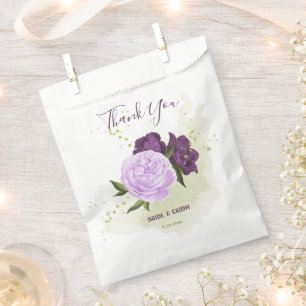 purple flowers green leaves wedding favour bags
