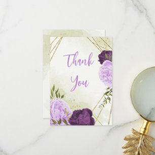 purple flowers green leaves wedding thank you card
