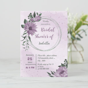 purple flowers greenery botanical bridal shower invitation