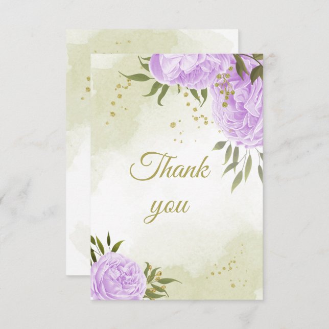 purple flowers greenery botanical thank you card (Front/Back)